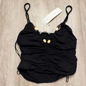 Zara Black Ruched Camisole with Bead Accents